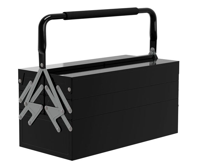 Durhand caja de herramientas metálica, maletín de herramientas de acero plegable con 5 bandejas y asa, para taller, garaje, 45x20x34,5 cm, negro