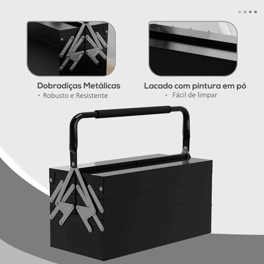 DURHAND Caixa de Ferramentas de Aço Dobrável com 5 Compartimentos Mala de Ferramentas com Pega para Oficina e Casa 45x20x34,5 cm Preto