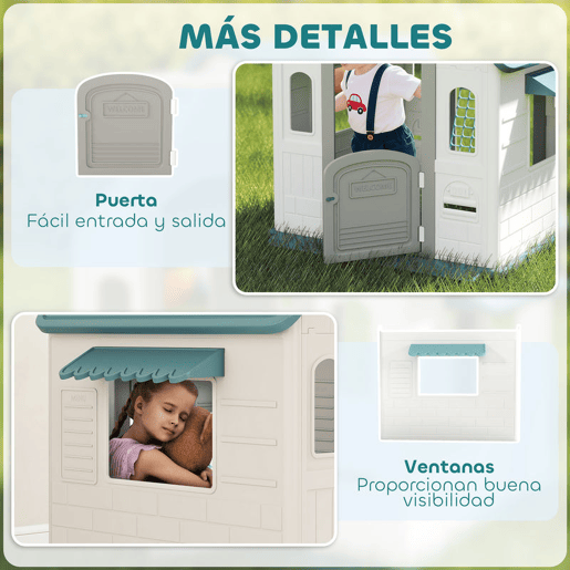 AIYAPLAY Casa Infantil Exterior e Interior 5 em 1 Casa de Jardim com Lançamento de Anéis Basquetebol Futebol Dardos Casa de Jogos para Crianças dos 2 aos 5 Anos 132x118x124 cm Bege