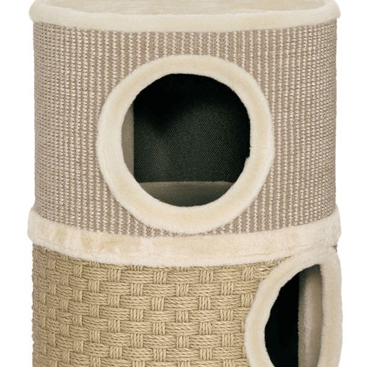 PawHut Arranhador em Forma de Cilindro para Gatos com 3 Níveis Plataforma e Caverna Confortável 37,5x37,5x70 cm Caqui e Bege
