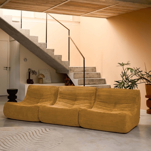 Sofá modular em tecido veludo cotelê de 3 lugares, Sokol veludo cotelê, Mostarda, 91x105x72 cm