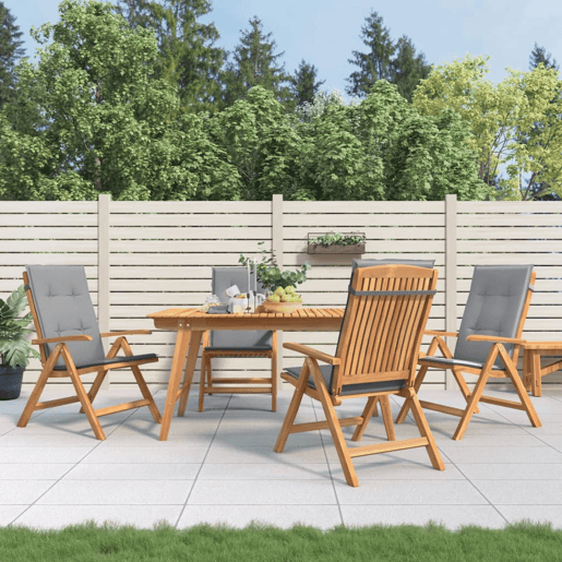 Cadeiras de jardim - Cadeiras de exterior reclináveis c almofadões 4 pcs teca maciça Cadeiras de jardim - Cadeiras de exterior reclináveis c almofadões 4 pcs teca maciça