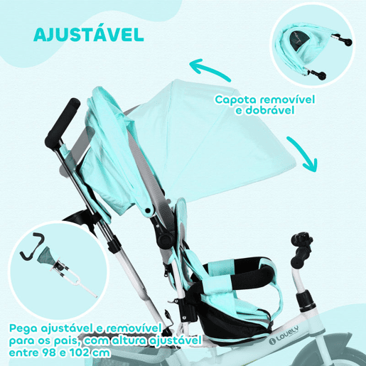 HOMCOM Triciclo para Bebés 2 em 1 Triciclo Evolutivo para Crianças de +12 Meses com Capota Dobrável Guiador Telescópico e Removível Bolsa e Porta-Garrafas Verde Água HOMCOM Triciclo para Bebés 2 em 1 Triciclo Evolutivo para Crianças de +12 Meses com Capota Dobrável Guiador Telescópico e Removível Bolsa e Porta-Garrafas Verde Água