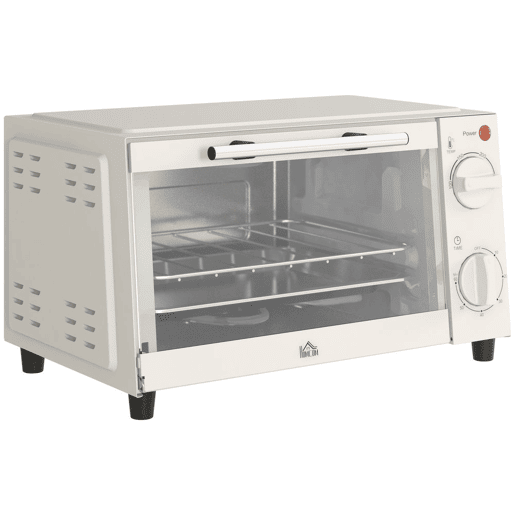 HOMCOM Mini Forno Elétrico 9L Forno Elétrico de Bancada 750W com Temperatura Ajustável até 230°C Temporizador 60 min e Bandeja para Assar Grelha 35x24,6x20 cm Creme