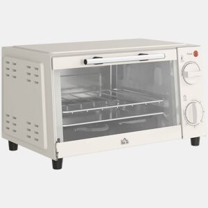 HOMCOM Mini Forno Elétrico 9L Forno Elétrico de Bancada 750W com Temperatura Ajustável até 230°C Temporizador 60 min e Bandeja para Assar Grelha 35x24,6x20 cm Creme