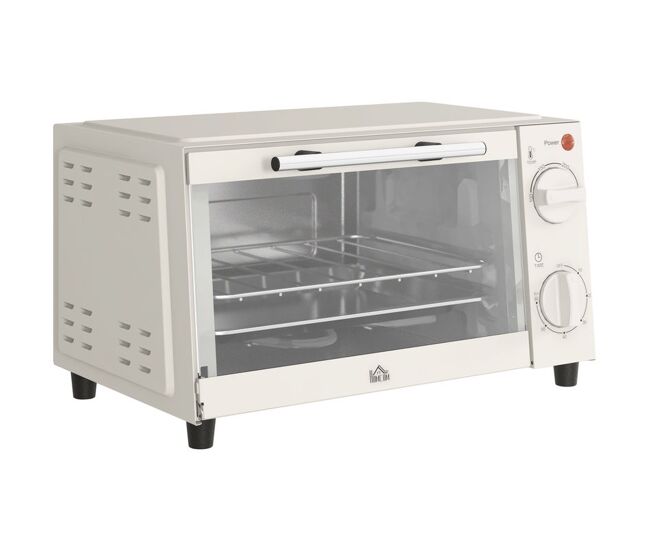Homcom horno eléctrico de sobremesa horno sobremesa de 9l 750w con temperatura ajustable hasta 230°c temporizador 60min y bandeja para hornear parrilla crema