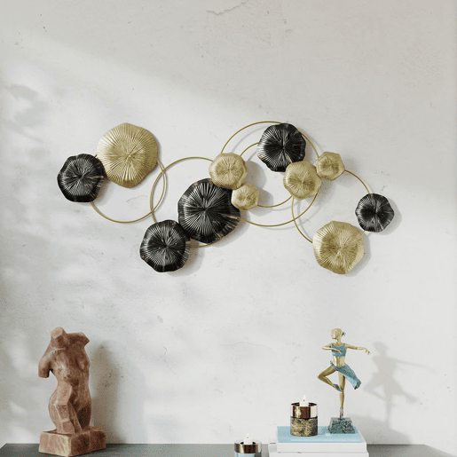 HOMCOM Decoração de Parede em Metal com Forma de Flor de Lótus Adorno para Sala Moderna Escultura de Parede para Decoração de Casa Quarto, Escritório 84x35 cm Dourado e Preto