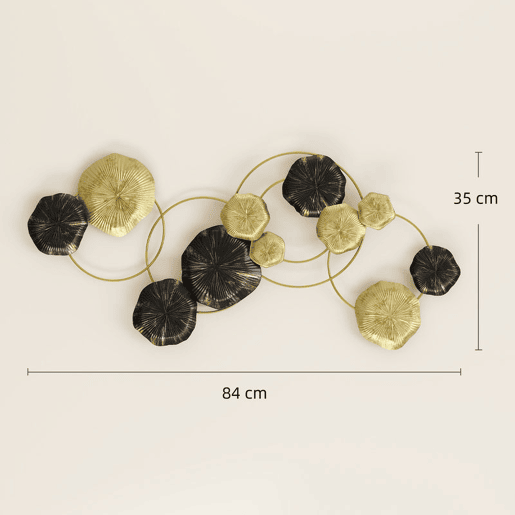 HOMCOM Decoração de Parede em Metal com Forma de Flor de Lótus Adorno para Sala Moderna Escultura de Parede para Decoração de Casa Quarto, Escritório 84x35 cm Dourado e Preto