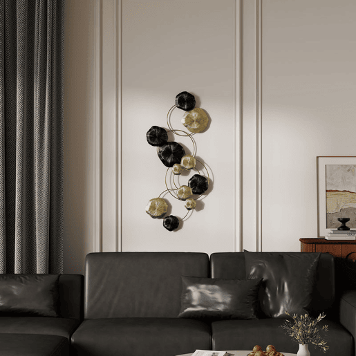 HOMCOM Decoração de Parede em Metal com Forma de Flor de Lótus Adorno para Sala Moderna Escultura de Parede para Decoração de Casa Quarto, Escritório 84x35 cm Dourado e Preto