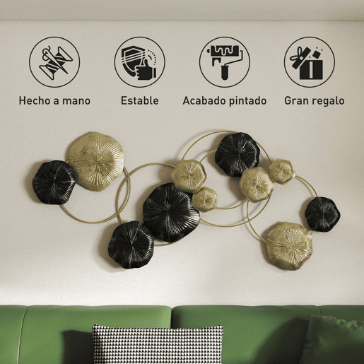 HOMCOM Decoração de Parede em Metal com Forma de Flor de Lótus Adorno para Sala Moderna Escultura de Parede para Decoração de Casa Quarto, Escritório 84x35 cm Dourado e Preto