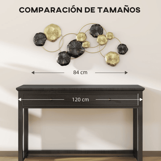 HOMCOM Decoração de Parede em Metal com Forma de Flor de Lótus Adorno para Sala Moderna Escultura de Parede para Decoração de Casa Quarto, Escritório 84x35 cm Dourado e Preto
