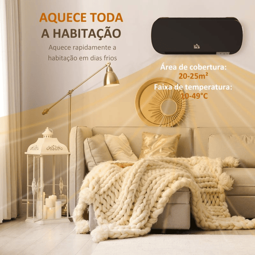 HOMCOM Aquecedor Cerâmico de Parede 1000W2000W com Controle Remoto 3 Modos de Aquecimento Temporizador de 12h Termostato e Proteção contra Superaquecimento 45x18,6x11,5 cm Preto HOMCOM Aquecedor Cerâmico de Parede 1000W2000W com Controle Remoto 3 Modos de Aquecimento Temporizador de 12h Termostato e Proteção contra Superaquecimento 45x18,6x11,5 cm Preto