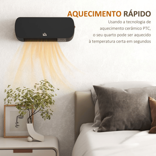 HOMCOM Aquecedor Cerâmico de Parede 1000W2000W com Controle Remoto 3 Modos de Aquecimento Temporizador de 12h Termostato e Proteção contra Superaquecimento 45x18,6x11,5 cm Preto HOMCOM Aquecedor Cerâmico de Parede 1000W2000W com Controle Remoto 3 Modos de Aquecimento Temporizador de 12h Termostato e Proteção contra Superaquecimento 45x18,6x11,5 cm Preto