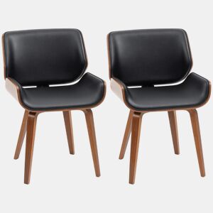 HOMCOM Conjunto de 2 Cadeiras de Jantar Estofadas em Couro Sintético Cadeiras de Cozinha com Assento e Encosto Curvados e Acolchoados Pés de Madeira 53x54x81 cm Preto