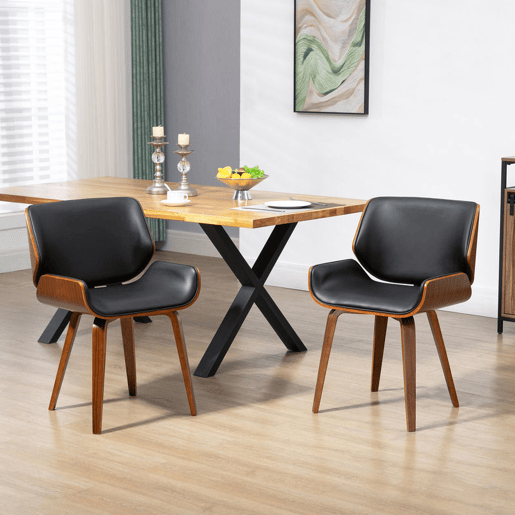 HOMCOM Conjunto de 2 Cadeiras de Jantar Estofadas em Couro Sintético Cadeiras de Cozinha com Assento e Encosto Curvados e Acolchoados Pés de Madeira 53x54x81 cm Preto