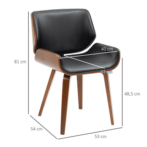 HOMCOM Conjunto de 2 Cadeiras de Jantar Estofadas em Couro Sintético Cadeiras de Cozinha com Assento e Encosto Curvados e Acolchoados Pés de Madeira 53x54x81 cm Preto