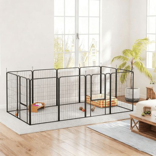 PawHut Parque para Cães de 12 Painéis 68x100 cm Parque Dobrável para Cães Médios com Portas Fecho e Estacas para Interior e Exterior Preto