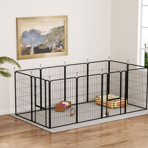 PawHut Parque para Cães de 12 Painéis 68x100 cm Parque Dobrável para Cães Médios com Portas Fecho e Estacas para Interior e Exterior Preto