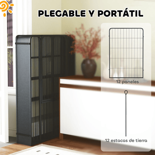 PawHut Parque para Cães de 12 Painéis 68x100 cm Parque Dobrável para Cães Médios com Portas Fecho e Estacas para Interior e Exterior Preto