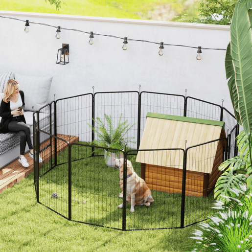 PawHut Parque para Cães de 12 Painéis 68x100 cm Parque Dobrável para Cães Médios com Portas Fecho e Estacas para Interior e Exterior Preto