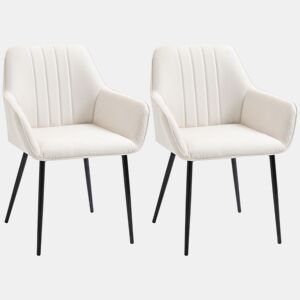 HOMCOM Conjunto de 2 Cadeiras de Sala de Jantar Estofadas em Linho Cadeiras de Cozinha com Encosto Apoio para os Braços e Pés de Metal 59,5x56,5x81 cm Bege Claro
