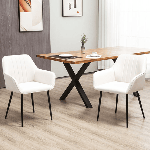 HOMCOM Conjunto de 2 Cadeiras de Sala de Jantar Estofadas em Linho Cadeiras de Cozinha com Encosto Apoio para os Braços e Pés de Metal 59,5x56,5x81 cm Bege Claro