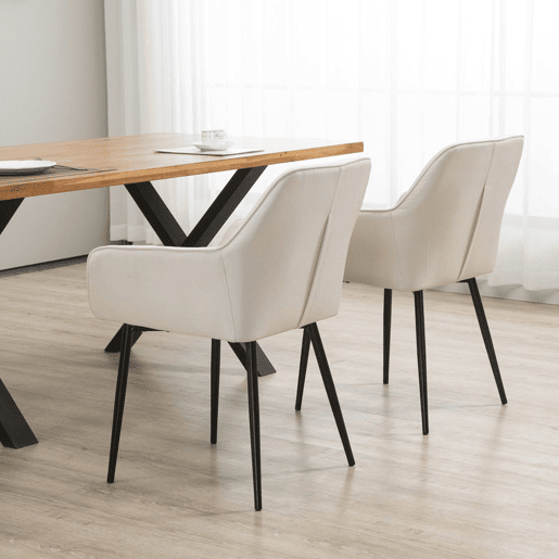HOMCOM Conjunto de 2 Cadeiras de Sala de Jantar Estofadas em Linho Cadeiras de Cozinha com Encosto Apoio para os Braços e Pés de Metal 59,5x56,5x81 cm Bege Claro