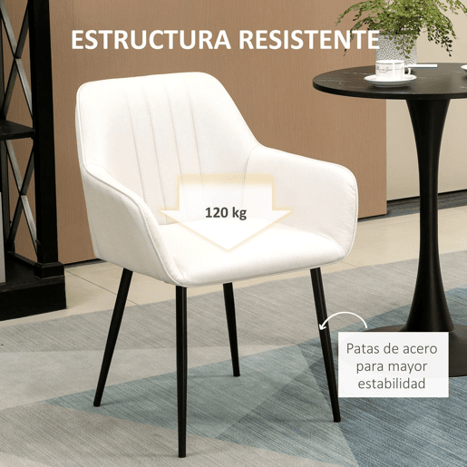 HOMCOM Conjunto de 2 Cadeiras de Sala de Jantar Estofadas em Linho Cadeiras de Cozinha com Encosto Apoio para os Braços e Pés de Metal 59,5x56,5x81 cm Bege Claro