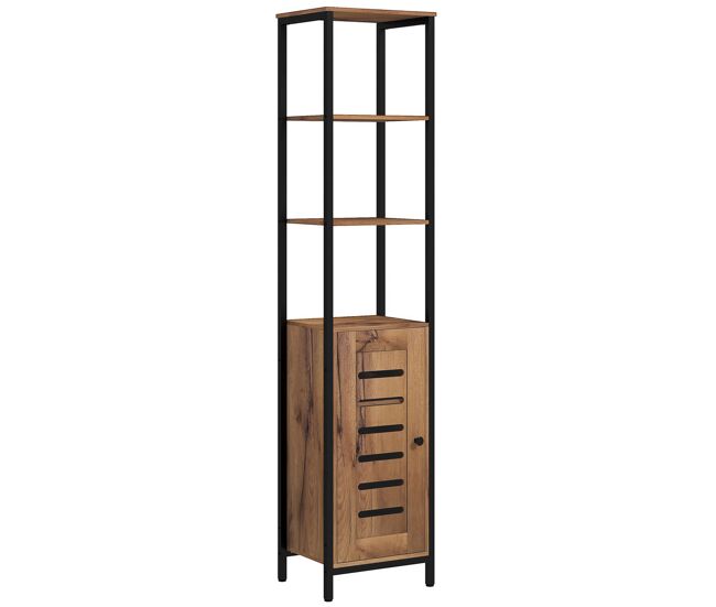Kleankin armario de baño alto, columna de baño estrecha, con puerta de lamas, estantes ajustables, compartimentos abiertos, marco de acero, 37x30x167