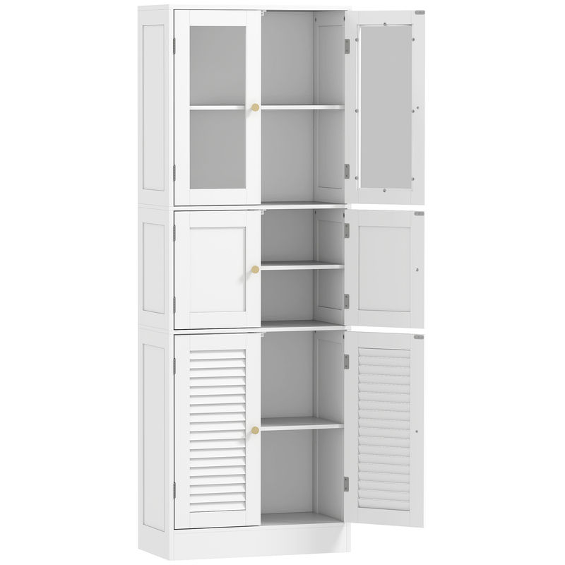 Homcom armario de baño alto, columna de baño estrecha con puertas de vidrio, puertas de lamas, estantes ajustables, 60x30x170 cm, blanco