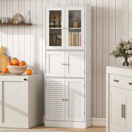 HOMCOM Armário de Casa de Banho Alto Coluna de Casa de Banho Estreita com Portas de Vidro Portas de Ripas e Prateleiras Ajustáveis 60x30x170 cm Branco