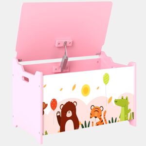 AIYAPLAY Baú de Armazenamento de Brinquedos Baú de Brinquedos Infantil Tampa Rebatível com Fecho Suave e Alças Estampados de Animais para Livros Roupa em Quarto Sala de Jogos 60x37x39 cm Rosa