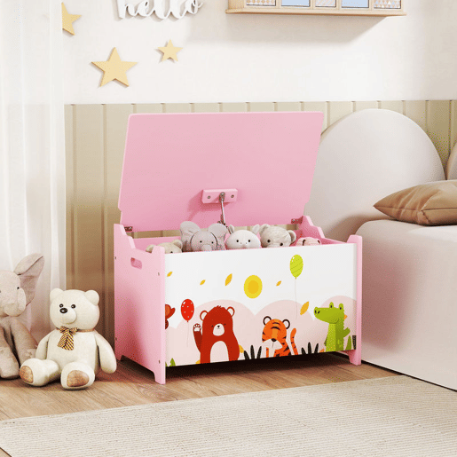 AIYAPLAY Baú de Armazenamento de Brinquedos Baú de Brinquedos Infantil Tampa Rebatível com Fecho Suave e Alças Estampados de Animais para Livros Roupa em Quarto Sala de Jogos 60x37x39 cm Rosa