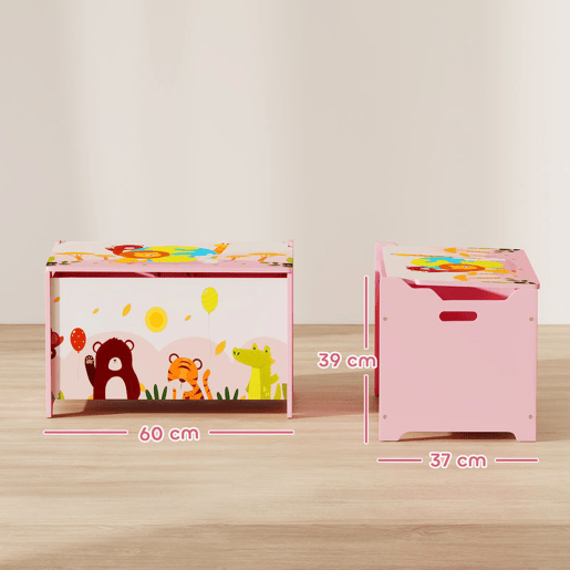 AIYAPLAY Baú de Armazenamento de Brinquedos Baú de Brinquedos Infantil Tampa Rebatível com Fecho Suave e Alças Estampados de Animais para Livros Roupa em Quarto Sala de Jogos 60x37x39 cm Rosa