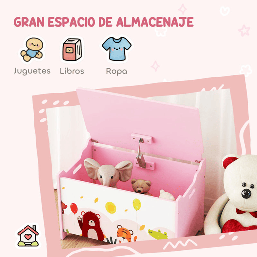 AIYAPLAY Baú de Armazenamento de Brinquedos Baú de Brinquedos Infantil Tampa Rebatível com Fecho Suave e Alças Estampados de Animais para Livros Roupa em Quarto Sala de Jogos 60x37x39 cm Rosa