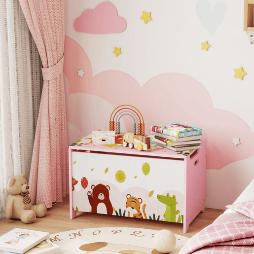 AIYAPLAY Baú de Armazenamento de Brinquedos Baú de Brinquedos Infantil Tampa Rebatível com Fecho Suave e Alças Estampados de Animais para Livros Roupa em Quarto Sala de Jogos 60x37x39 cm Rosa