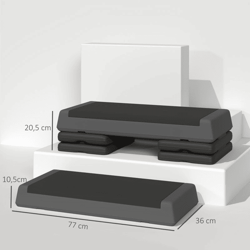 SPORTNOW Step de Aeróbica Step para Fitness Antideslizante Altura Regulável 3 Níveis de 10,515,520,5 cm Capacidade 250 kg para Exercício em Casa Ginásio 77x36x20,5 cm Cinza e Preto SPORTNOW Step de Aeróbica Step para Fitness Antideslizante Altura Regulável 3 Níveis de 10,515,520,5 cm Capacidade 250 kg para Exercício em Casa Ginásio 77x36x20,5 cm Cinza e Preto