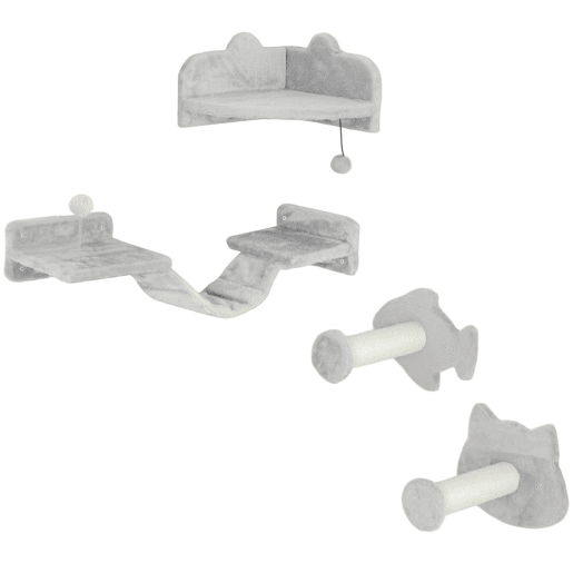PawHut Conjunto de Prateleiras de Escalada para Gatos de 4 Peças Arranhador de Parede com 2 Postes de Sisal Plataforma Dupla com Escada e Plataforma para Saltar Cinzento