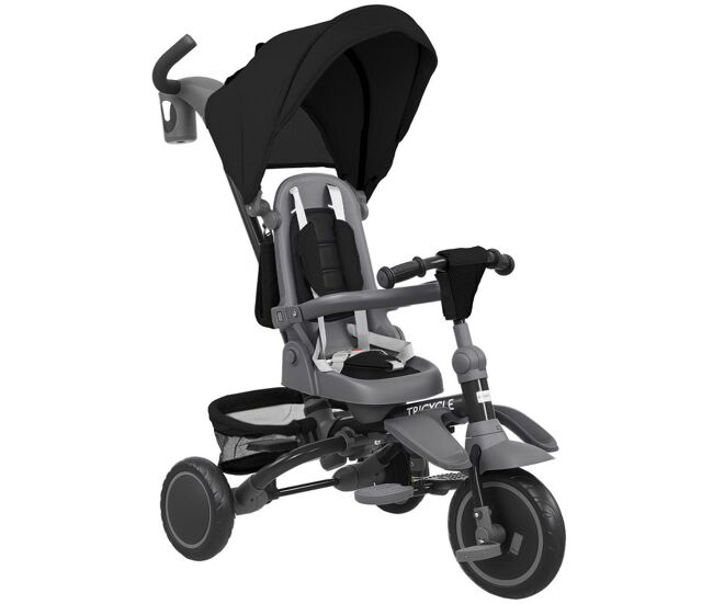 Aiyaplay triciclo evolutivo 6 en 1, triciclo para bebés plegable, 1-5 años, asiento giratorio de 360°, mango parental, respaldo reclinable, toldo,
