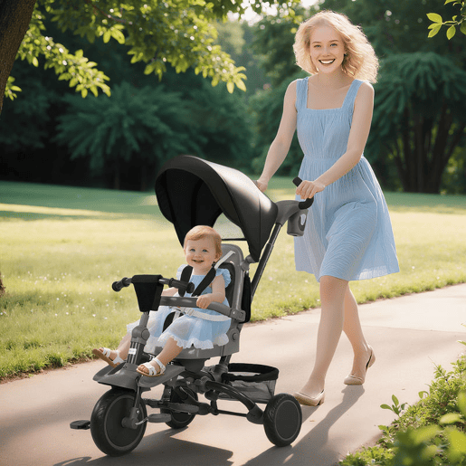 AIYAPLAY Triciclo Evolutivo 6 em 1 Triciclo para Bebés Dobrável 1-5 Anos Assento Giratório de 360° Guidão Encosto Reclinável Toldo Cinto de Segurança Cesto, Apoio para Pés 111,5x52x98 cm Preto