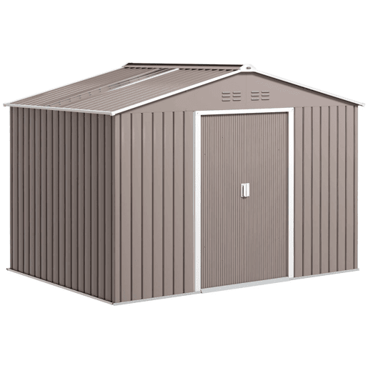 Outsunny Abrigo de Jardim Exterior Abrigo e Jardim Metálico para Armazenamento de Ferramentas com Base de Reforço Incluída e 4 Janelas 277x195x192 cm Cinzento