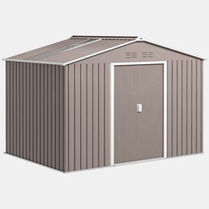 Outsunny Abrigo de Jardim Exterior Abrigo e Jardim Metálico para Armazenamento de Ferramentas com Base de Reforço Incluída e 4 Janelas 277x195x192 cm Cinzento