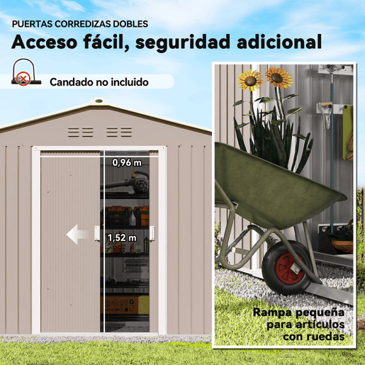 Outsunny Abrigo de Jardim Exterior Abrigo e Jardim Metálico para Armazenamento de Ferramentas com Base de Reforço Incluída e 4 Janelas 277x195x192 cm Cinzento