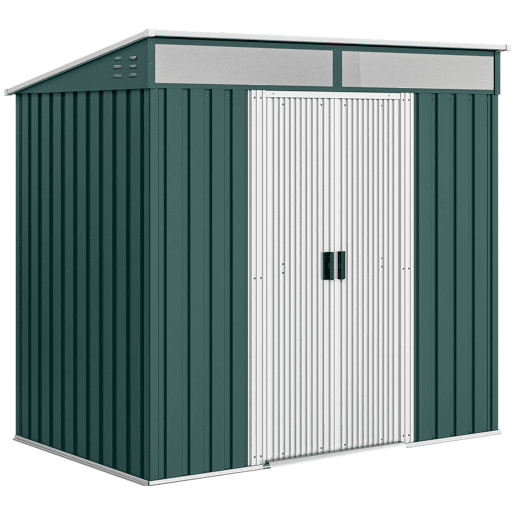Outsunny Abrigo de Jardim 2 m² 195x122x181,5 cm Abrigo de Armazenamento Metálico com Porta de Correr 2 Janelas e Anti-UV para Armazenar Ferramentas Pátio Exterior Verde