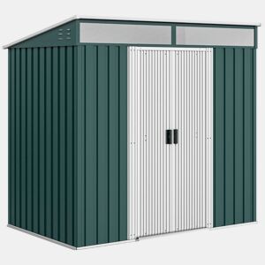 Outsunny Abrigo de Jardim 2 m² 195x122x181,5 cm Abrigo de Armazenamento Metálico com Porta de Correr 2 Janelas e Anti-UV para Armazenar Ferramentas Pátio Exterior Verde