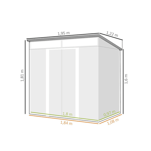 Outsunny Abrigo de Jardim 2 m² 195x122x181,5 cm Abrigo de Armazenamento Metálico com Porta de Correr 2 Janelas e Anti-UV para Armazenar Ferramentas Pátio Exterior Verde