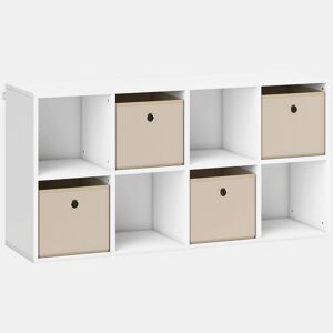 HOMCOM Estante Cubo Moderna Estante de Armazenamento Horizontal ou Vertical com 8 Compartimentos Abertos e 4 Gavetas de Tecido para Sala de Estar Quarto Escritório 105,9x30x53,7 cm Branco e Bege