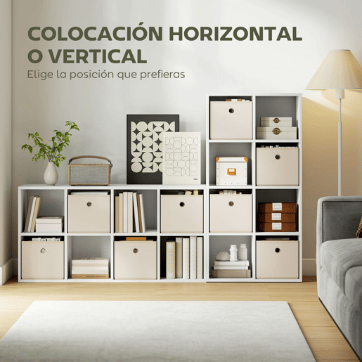 HOMCOM Estante Cubo Moderna Estante de Armazenamento Horizontal ou Vertical com 8 Compartimentos Abertos e 4 Gavetas de Tecido para Sala de Estar Quarto Escritório 105,9x30x53,7 cm Branco e Bege