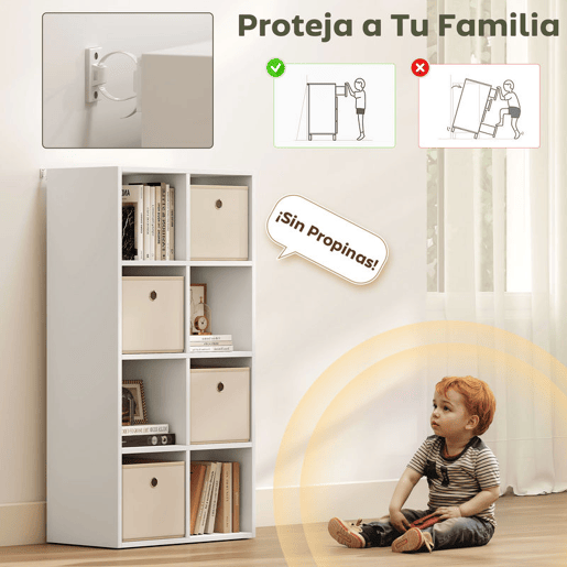 HOMCOM Estante Cubo Moderna Estante de Armazenamento Horizontal ou Vertical com 8 Compartimentos Abertos e 4 Gavetas de Tecido para Sala de Estar Quarto Escritório 105,9x30x53,7 cm Branco e Bege