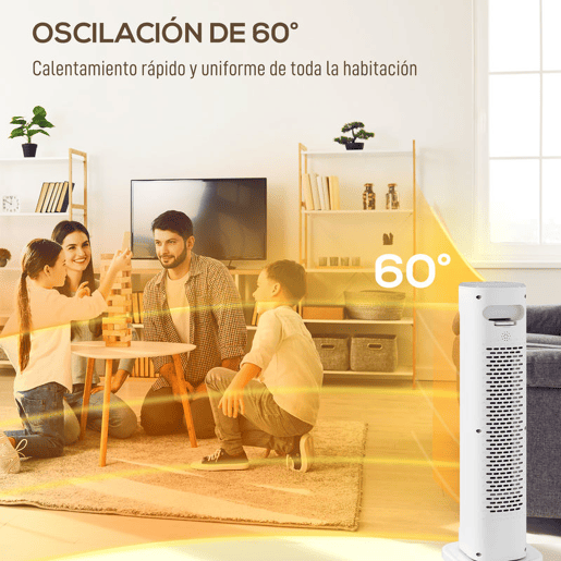 HOMCOM Aquecedor Elétrico de Baixo Consumo 2000W PTC Termoventilador com 3 Modos Termostato Regulável Temporizador Proteção contra Capotamentos e Sobreaquecimento Controlo Remoto para 15-20? Branco